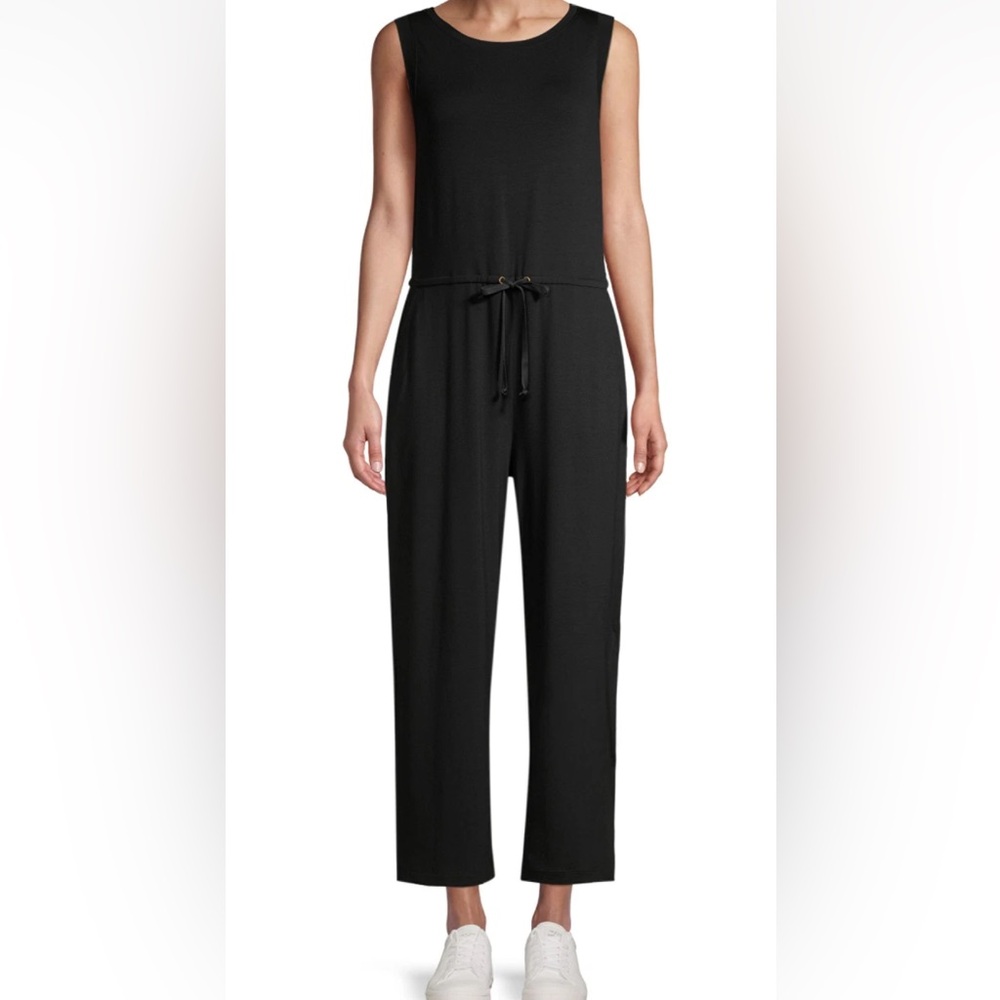 Eileen Fisher Organic Cotton Elastic Waist Black Jumpsuit